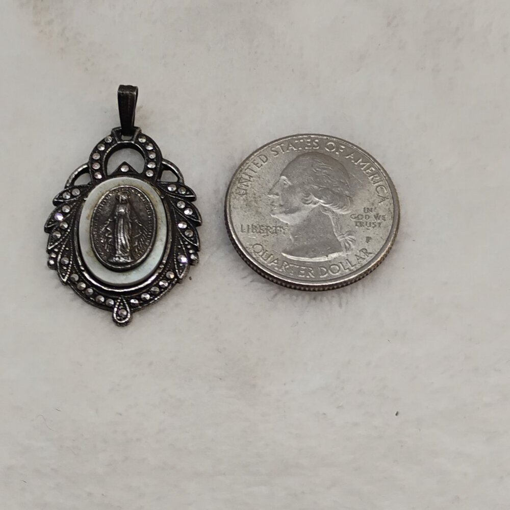 Vintage Religious Silver Jesus Pendant Virgin Mary Sterling Charm Catholic - Picture 4 of 11